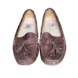 UGG Brown with Brushed Bronze Loafers Moccasins Shoes‎ Shearling Lining Size 7